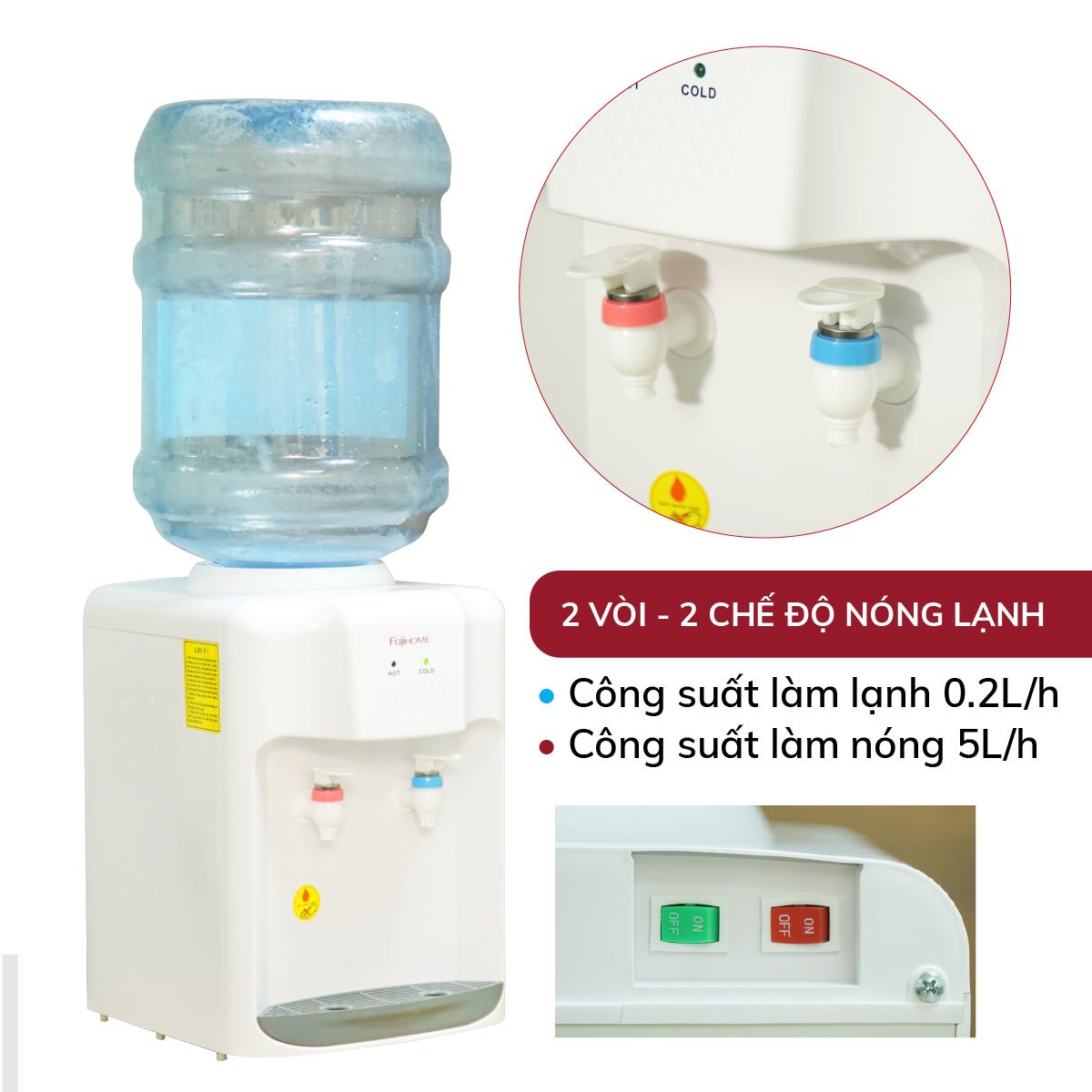 Cây nước nóng lạnh FUJIHOME WD5510E 485W Màu Trắng