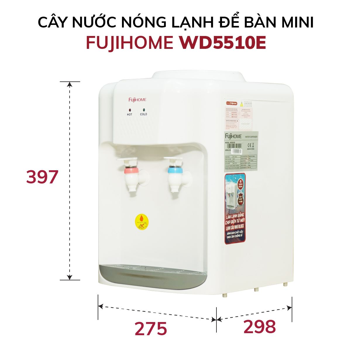 Cây nước nóng lạnh FUJIHOME WD5510E 485W Màu Trắng