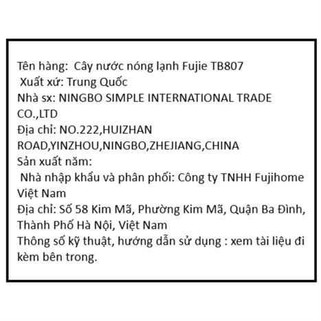 Cây nước nóng lạnh FujiE TB807 1450W Màu Đen