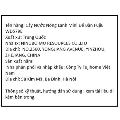 Cây nước nóng lạnh mini FujiE WD579E 485W Màu Trắng - Xám