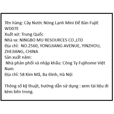 Cây nước nóng lạnh FUJIHOME WD07E 565W Màu Đen