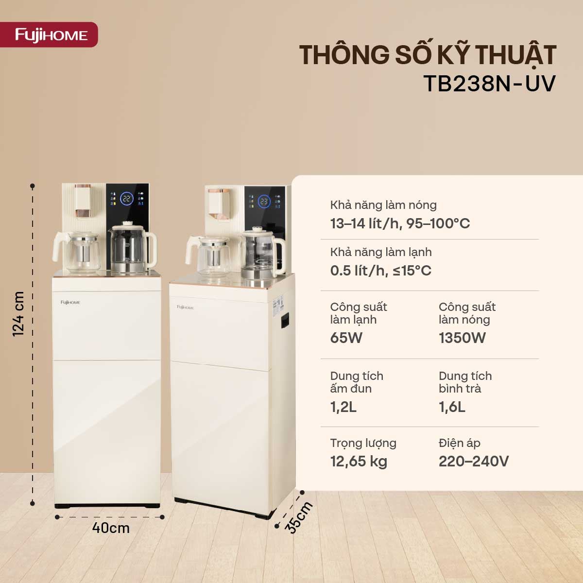 Cây nước nóng lạnh FUJIHOME TB238N-UV 1430W Màu Trắng