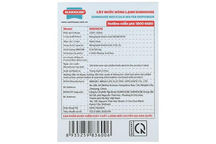 Cây nước nóng lạnh Sunhouse SHD9636 670W Màu Xám đậm
