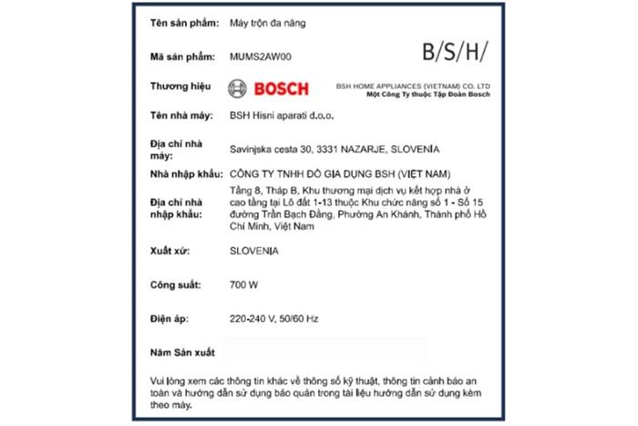 Máy nhồi bột đánh trứng Bosch MUMS2AW00