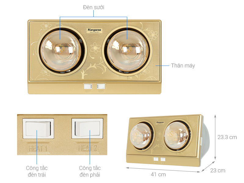 Đèn sưởi 2 bóng Kangaroo KGWH2G