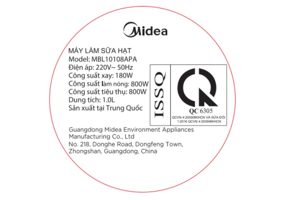 Máy làm sữa hạt đa năng Midea MBL10108APA Màu Trắng - Kem