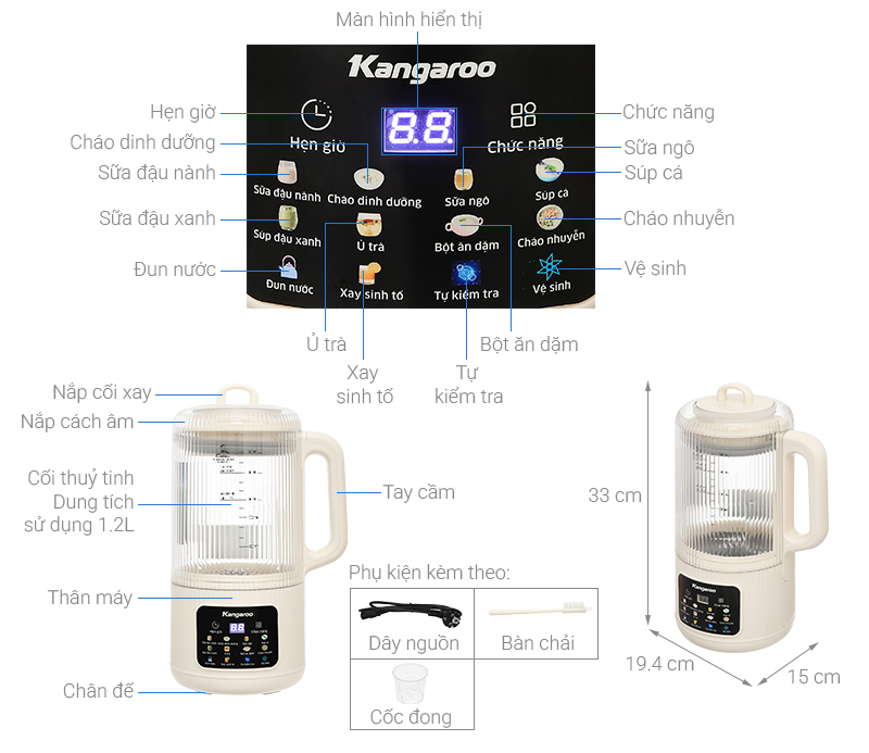 Máy xay sữa hạt đa năng Kangaroo KGHB12D1ECO