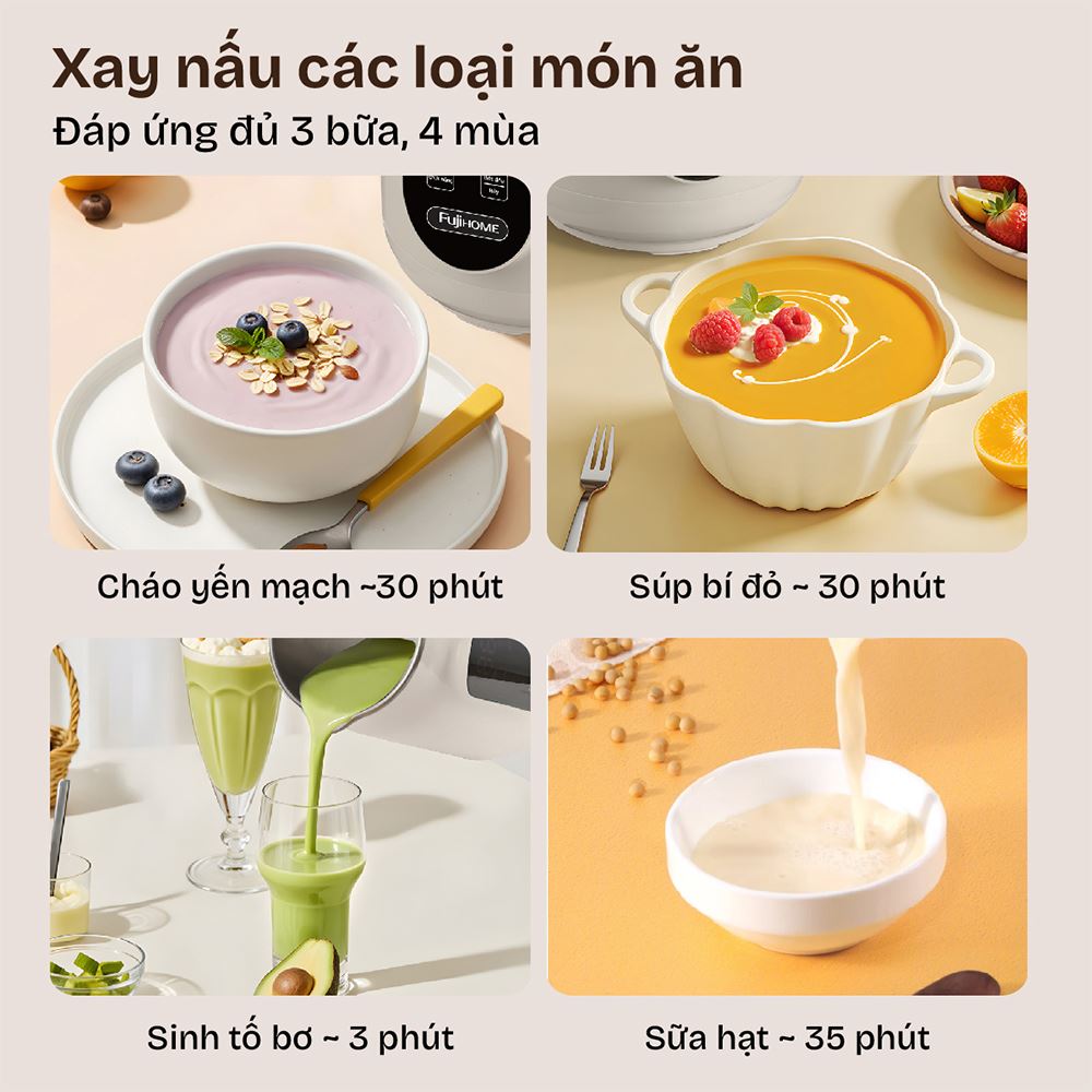 Máy làm sữa hạt đa năng Fujihome SM836 Màu Màu be