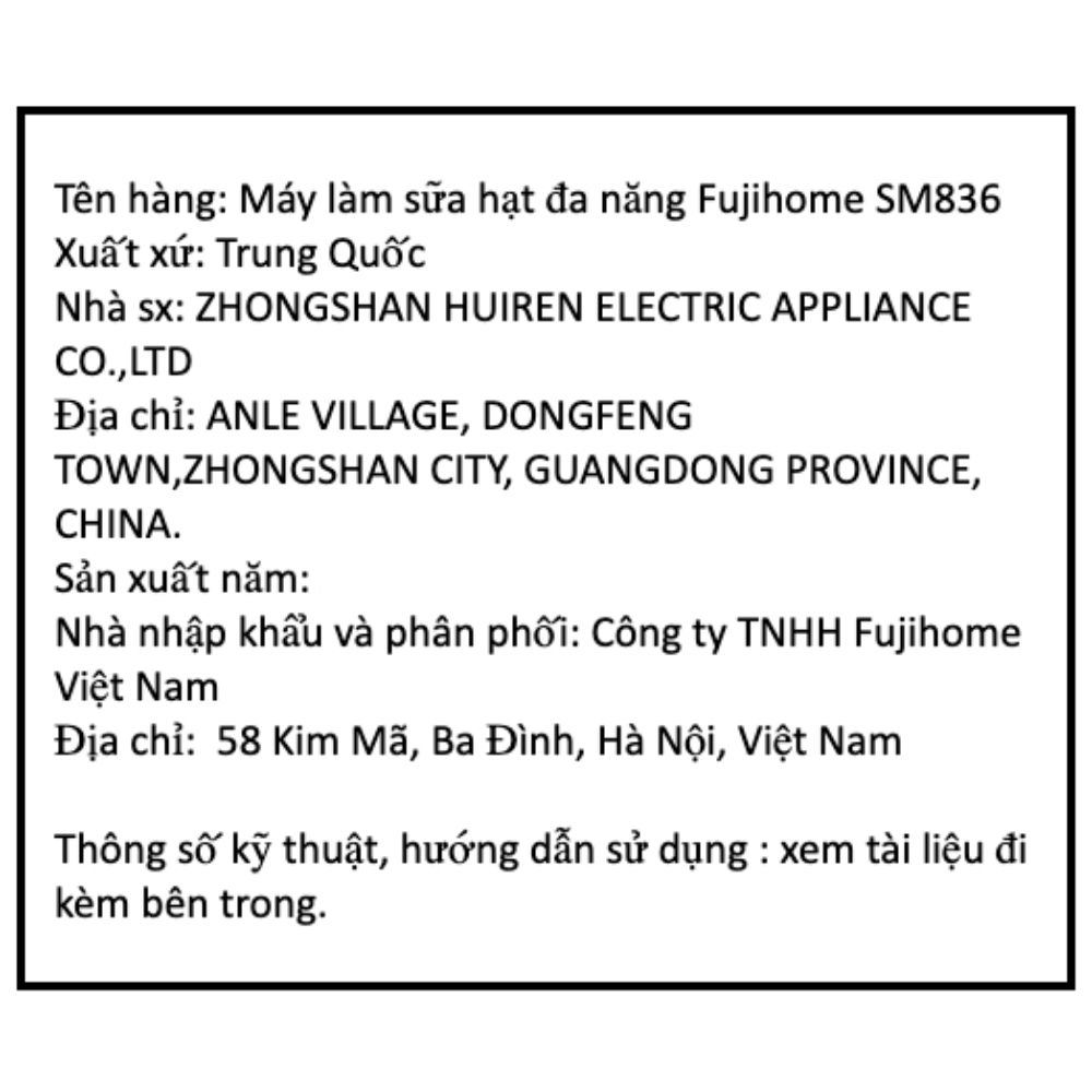 Máy làm sữa hạt đa năng Fujihome SM836 Màu Màu be