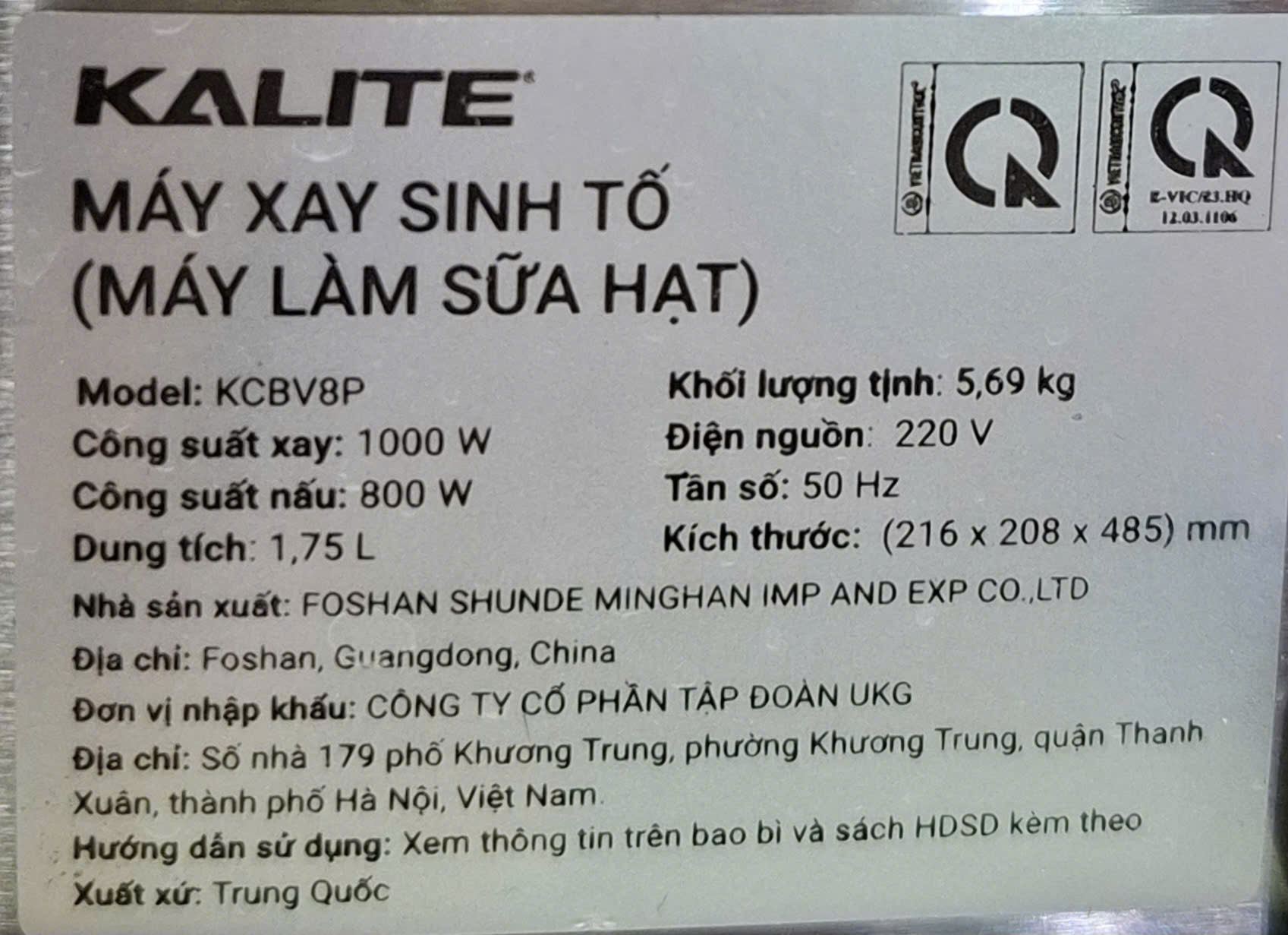 Máy làm sữa hạt đa năng Kalite KCBV8P Màu Xám xanh