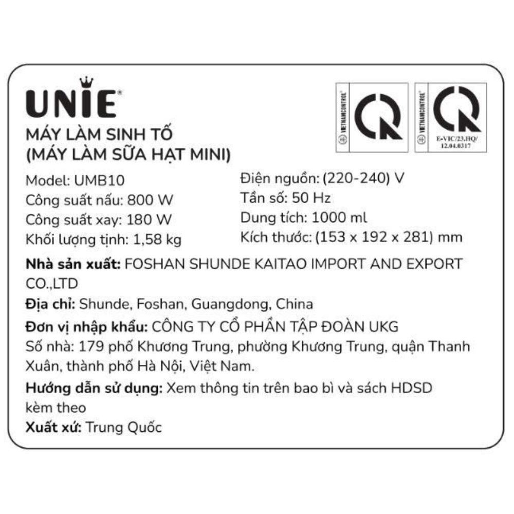 Máy làm sữa hạt đa năng Unie UMB10 - 9