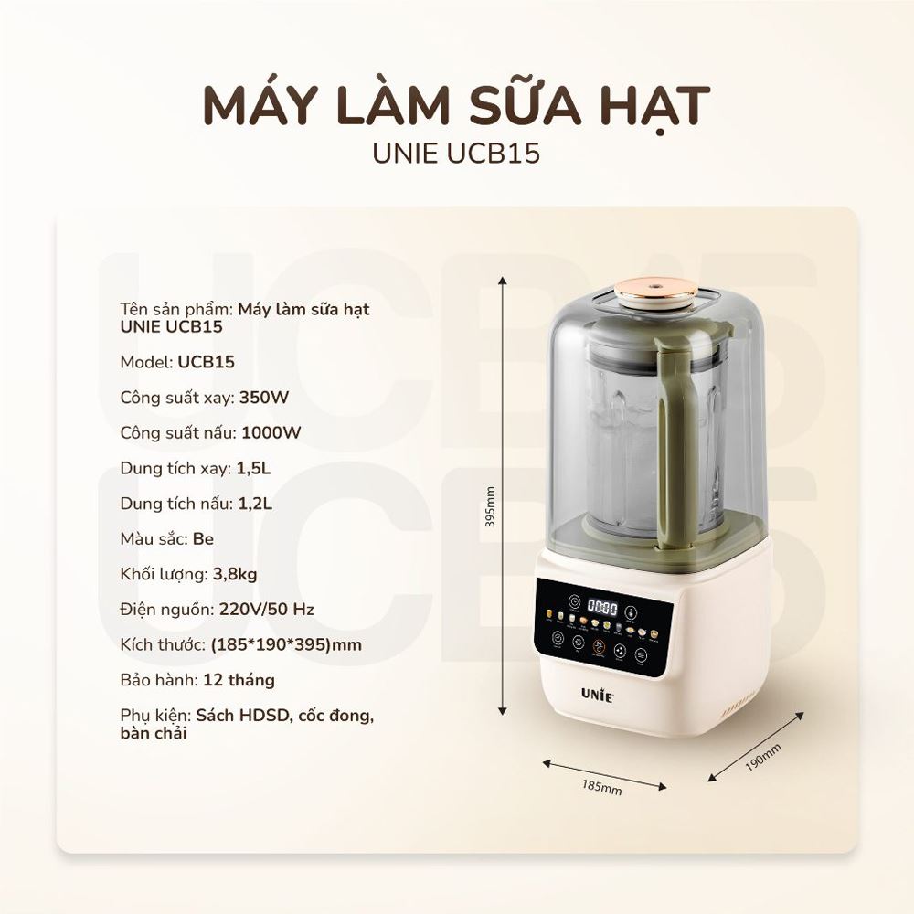 Máy làm sữa hạt đa năng Unie UCB15 Màu Màu be