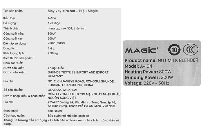 Máy làm sữa hạt đa năng Magic A-104 Màu Kem