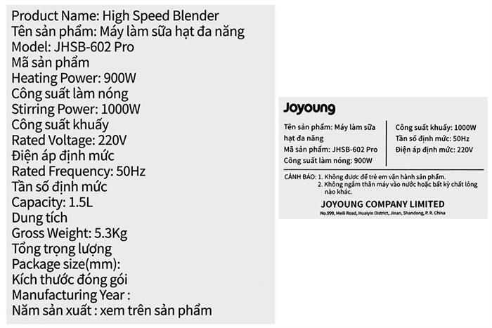 Máy làm sữa hạt đa năng Joyoung JHSB-602 Pro Màu Trắng