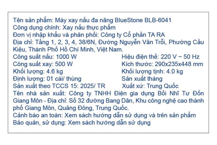Máy làm sữa hạt đa năng Bluestone BLB-6041 Màu Đen