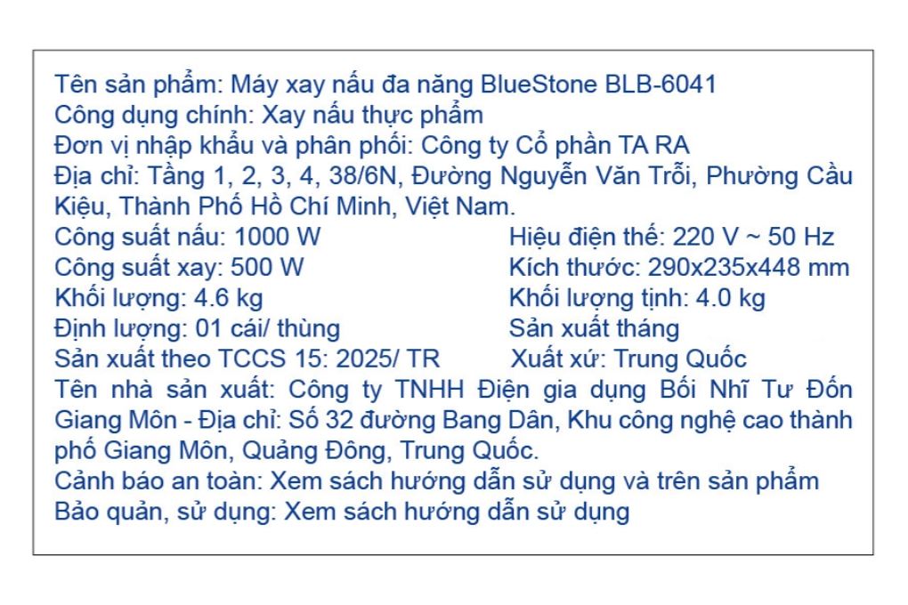 Máy làm sữa hạt đa năng Bluestone BLB-6041 Màu Đen