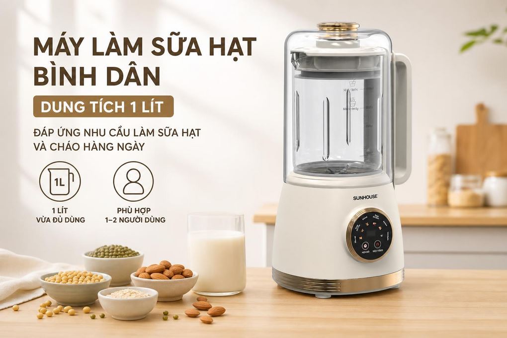 Máy làm sữa hạt đa năng Sunhouse SHD5262 Màu Trắng