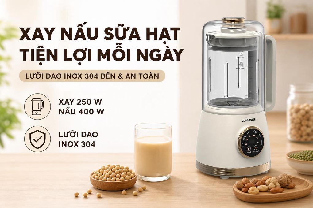 Máy làm sữa hạt đa năng Sunhouse SHD5262 Màu Trắng