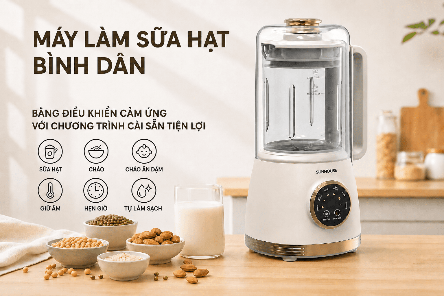 Máy làm sữa hạt đa năng Sunhouse SHD5262 Màu Trắng