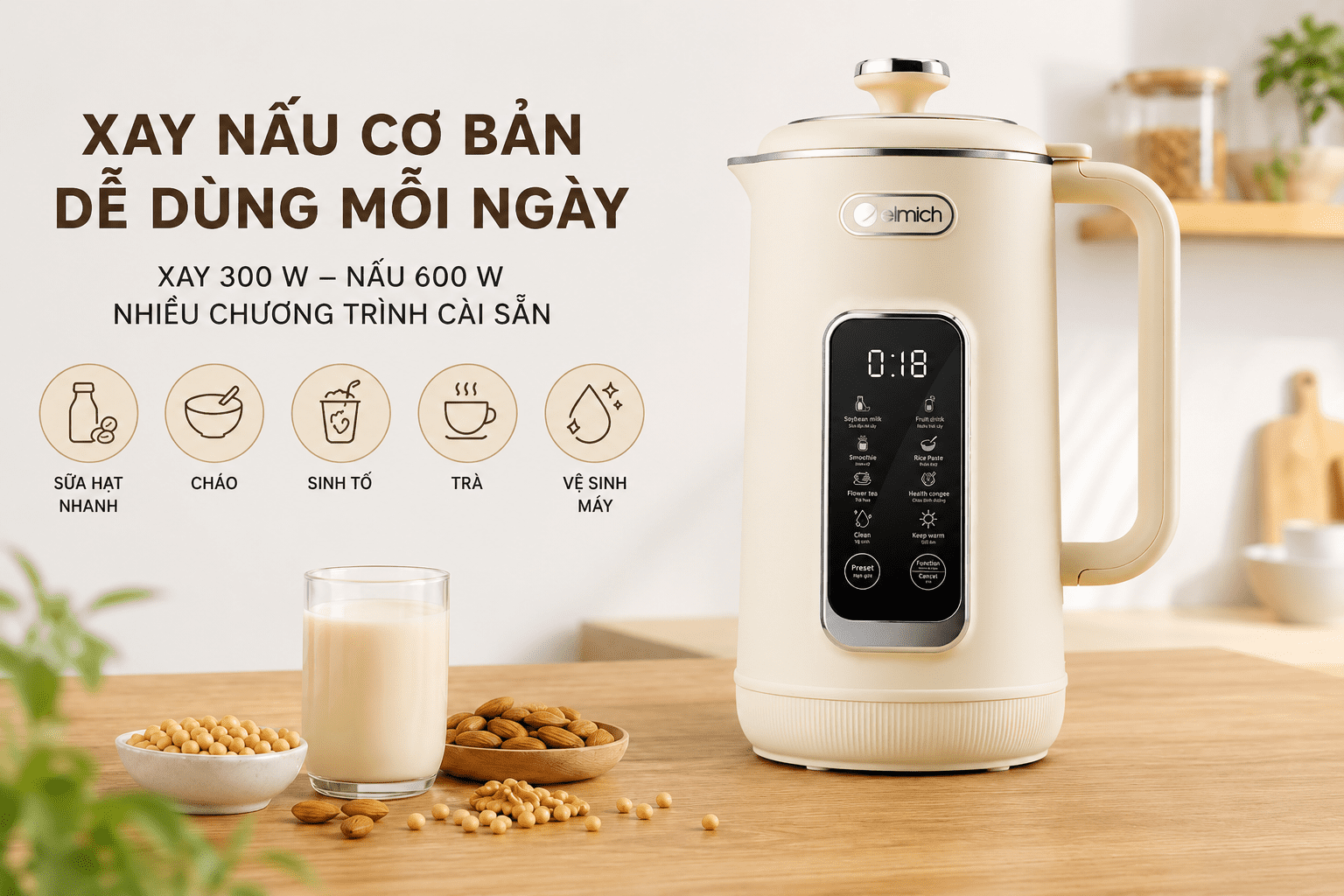 Máy làm sữa hạt Elmich CBE-8650 Màu Màu be