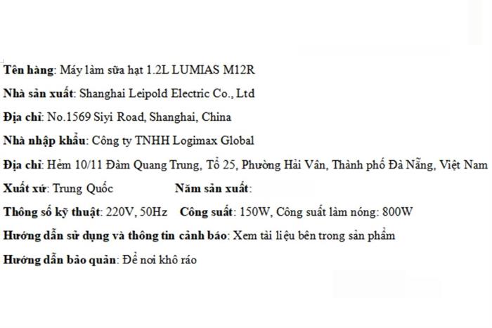 Máy làm sữa hạt đa năng Lumias M12R Màu Trắng