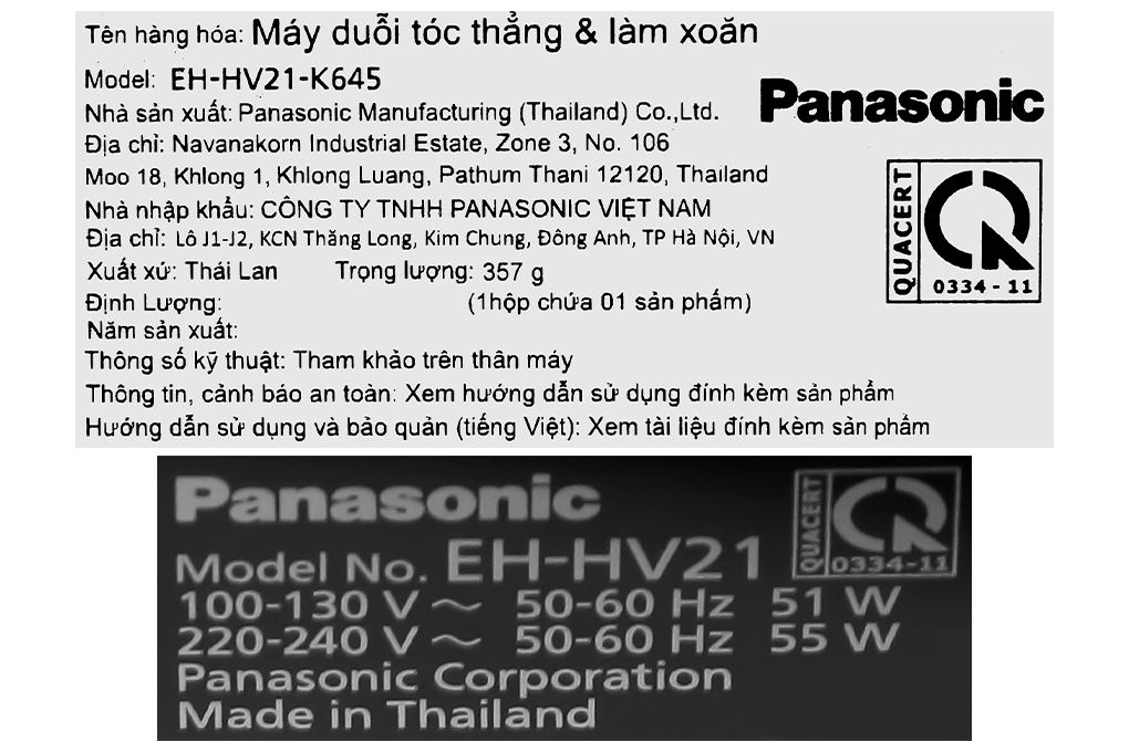 Máy tạo kiểu tóc Panasonic EH-HV21-K645 Màu Đen