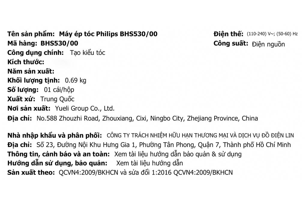Máy duỗi tóc Philips BHS530/00 Màu Hồng