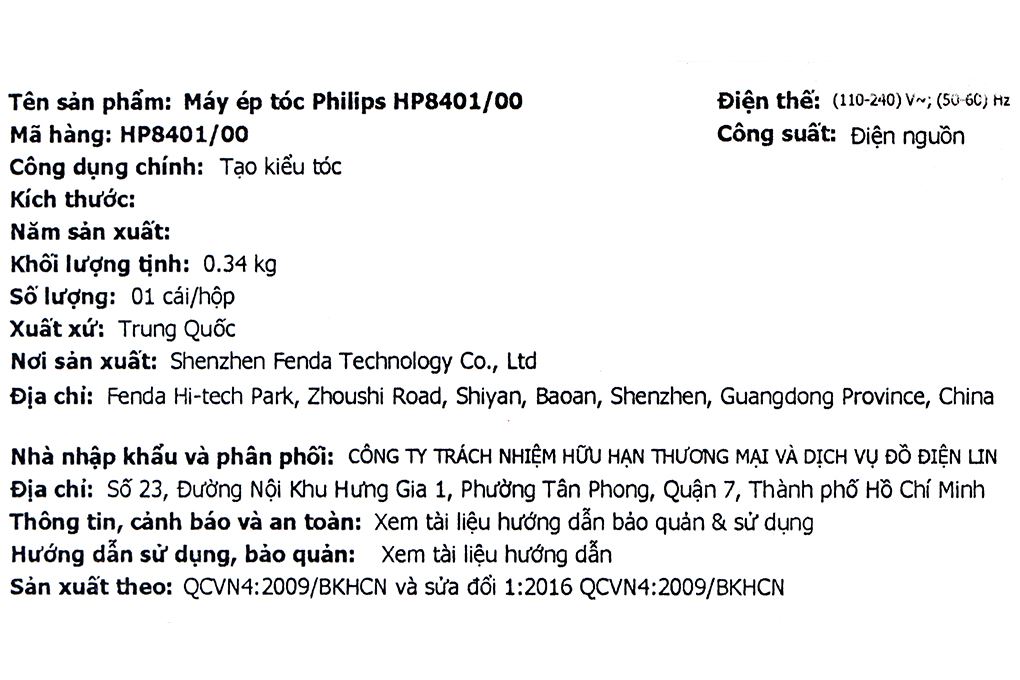 Máy duỗi tóc Philips HP8401/00 Màu Đen