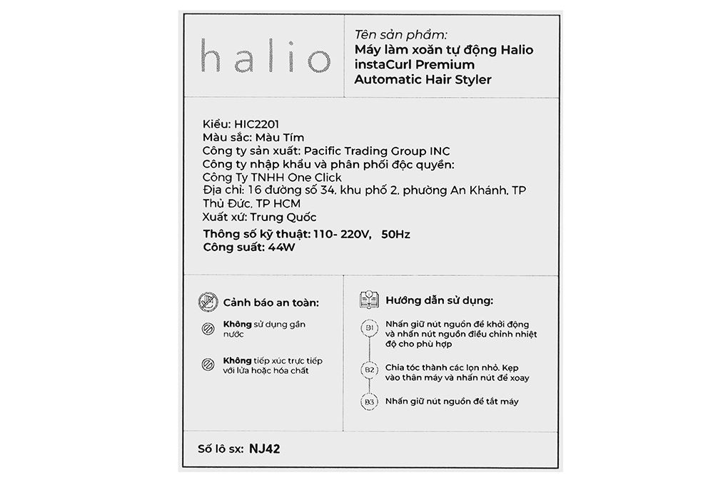 Máy uốn tóc tự động Halio instaCurl Premium Automatic Hair Styler Màu Tím