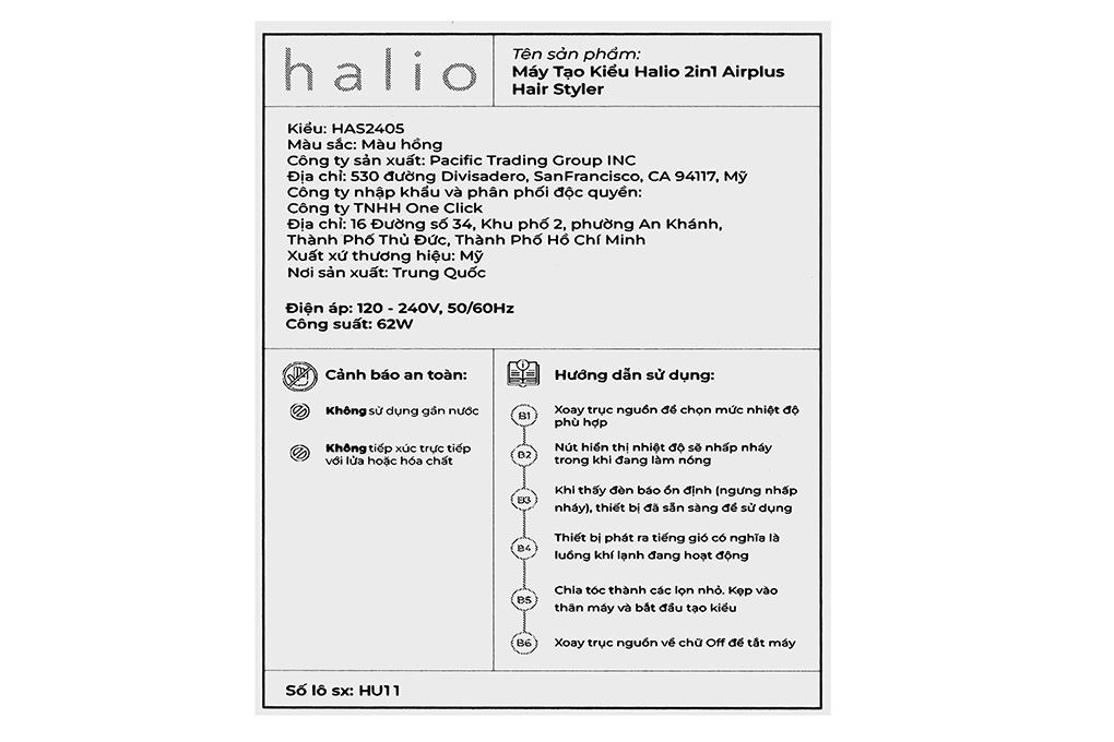 Máy tạo kiểu tóc Halio 2in1 Airplus Hair Styler Màu Hồng
