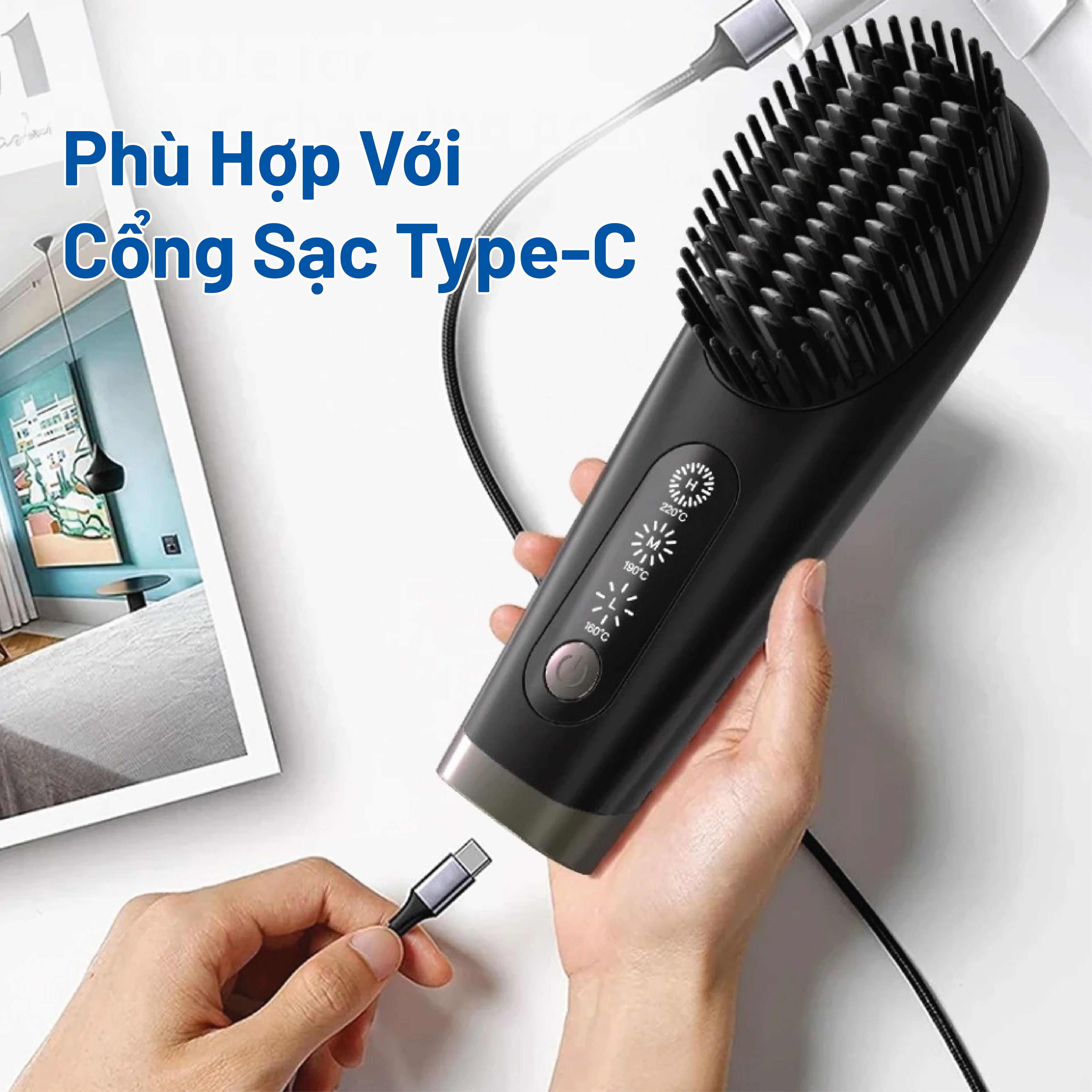 Lược điện duỗi tóc Hyundai HC-204-BK Màu Đen