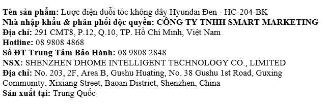 Lược điện duỗi tóc Hyundai HC-204-BK Màu Đen