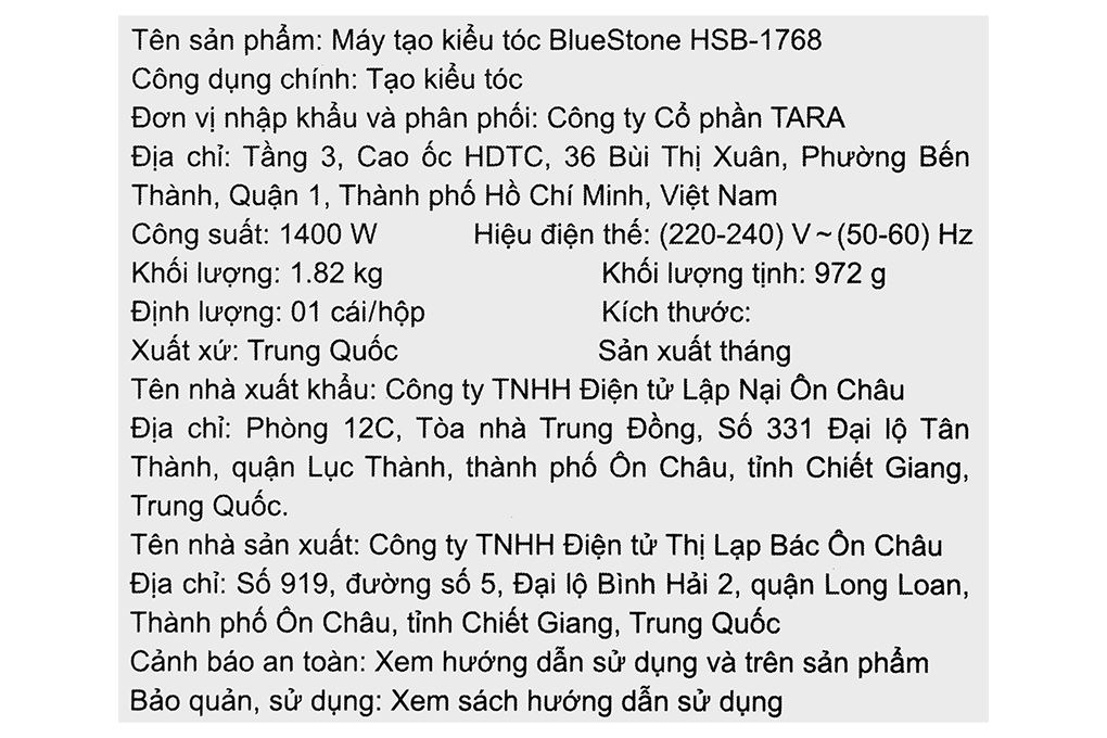 Máy sấy tóc và tạo kiểu đa năng tốc độ cao BlueStone HSB-1768 Màu Đen