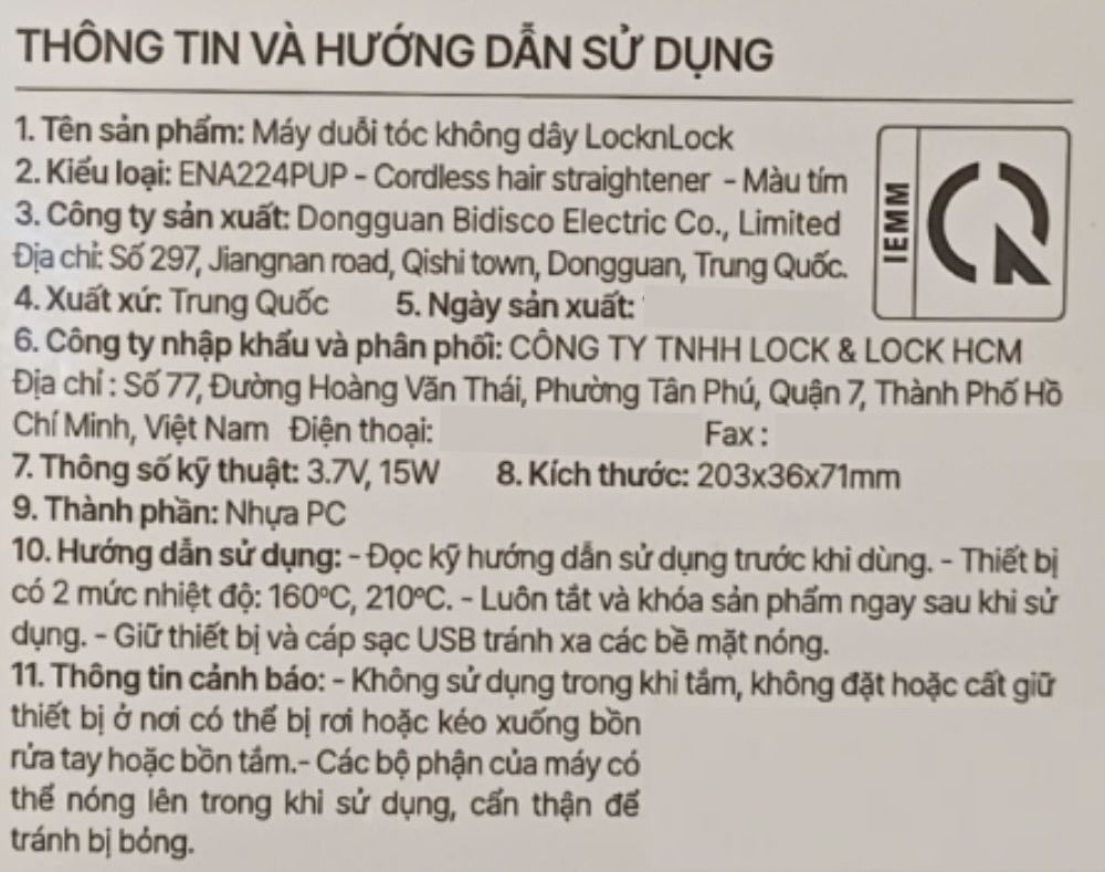 Máy duỗi tóc Lock&Lock ENA224PUP Màu Tím