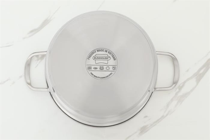Nồi inox 5 đáy nắp kính 20 cm Sunhouse SHG788-20 Màu Bạc Inox