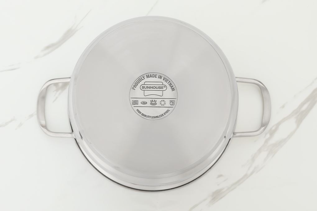 Nồi inox 5 đáy nắp kính 20 cm Sunhouse SHG788-20 Màu Bạc Inox