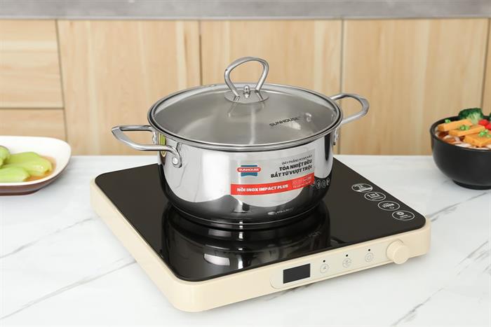 Nồi inox 5 đáy nắp kính 20 cm Sunhouse SHG788-20 Màu Bạc Inox