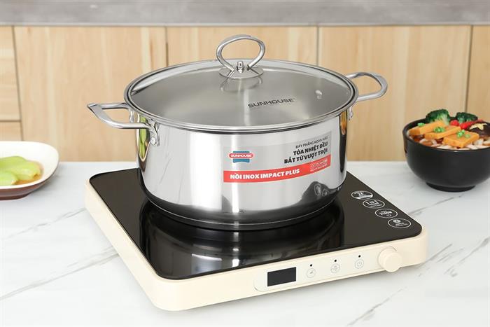 Nồi inox 5 đáy nắp kính 24 cm Sunhouse SHG788-24 Màu Bạc Inox