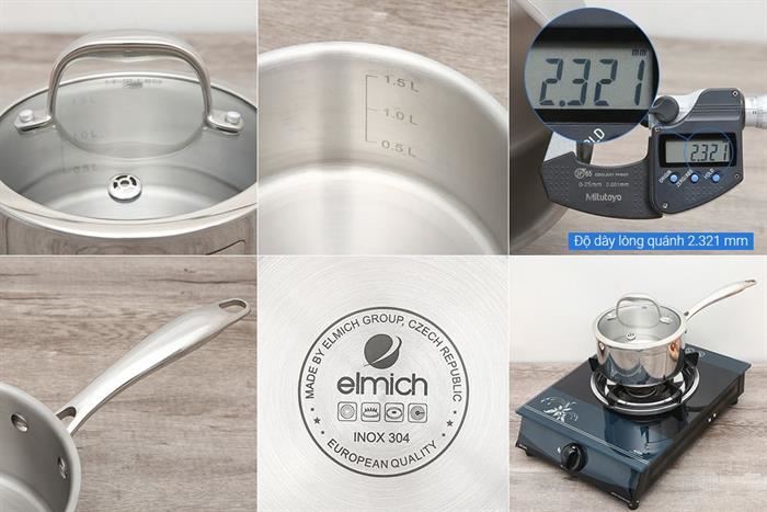 Bộ nồi quánh inox 3 đáy nắp kính Elmich Trimax XS EL-3743 Màu Bạc Inox