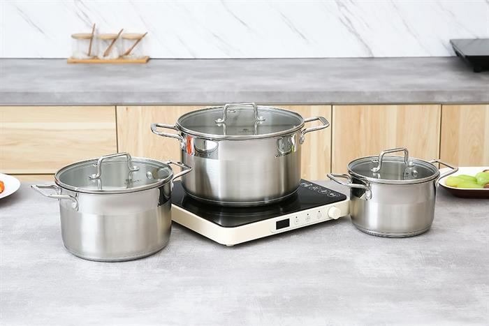 Bộ 3 nồi inox 3 đáy nắp kính Elmich EL-2324MN Màu Inox