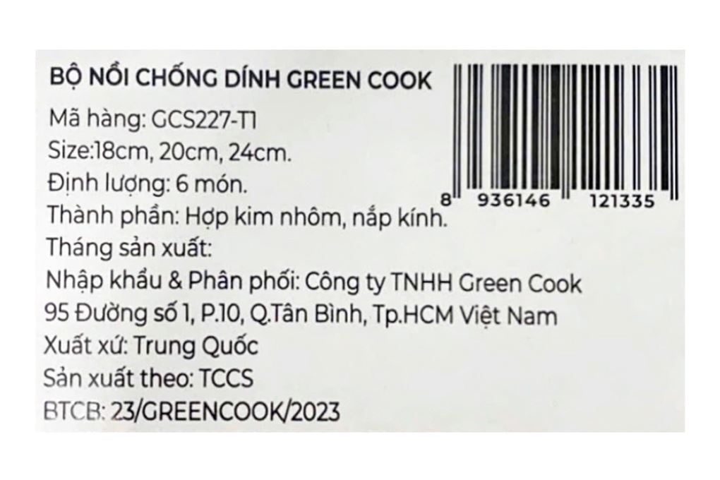 Bộ nồi quánh nhôm chống dính nắp kính Green Cook GCS227-T1 Màu Xám nhạt