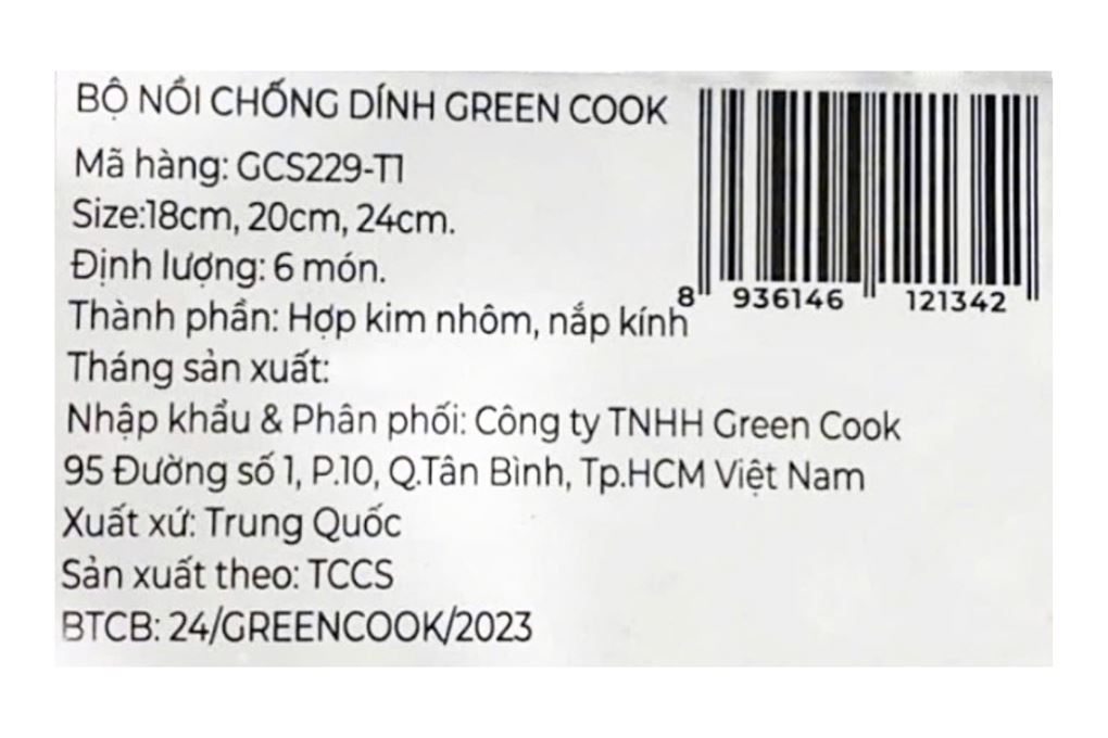 Bộ nồi quánh nhôm chống dính nắp kính Green Cook GCS229-T1 Màu Xanh lá nhạt