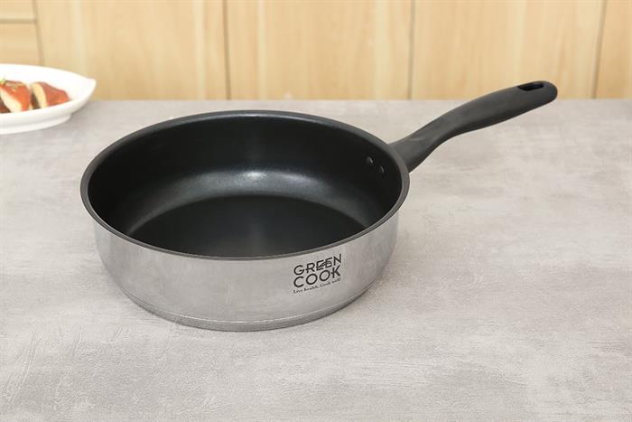 Bộ nồi chảo inox 5 đáy nắp kính Green Cook GCS241-T1 Màu Inox