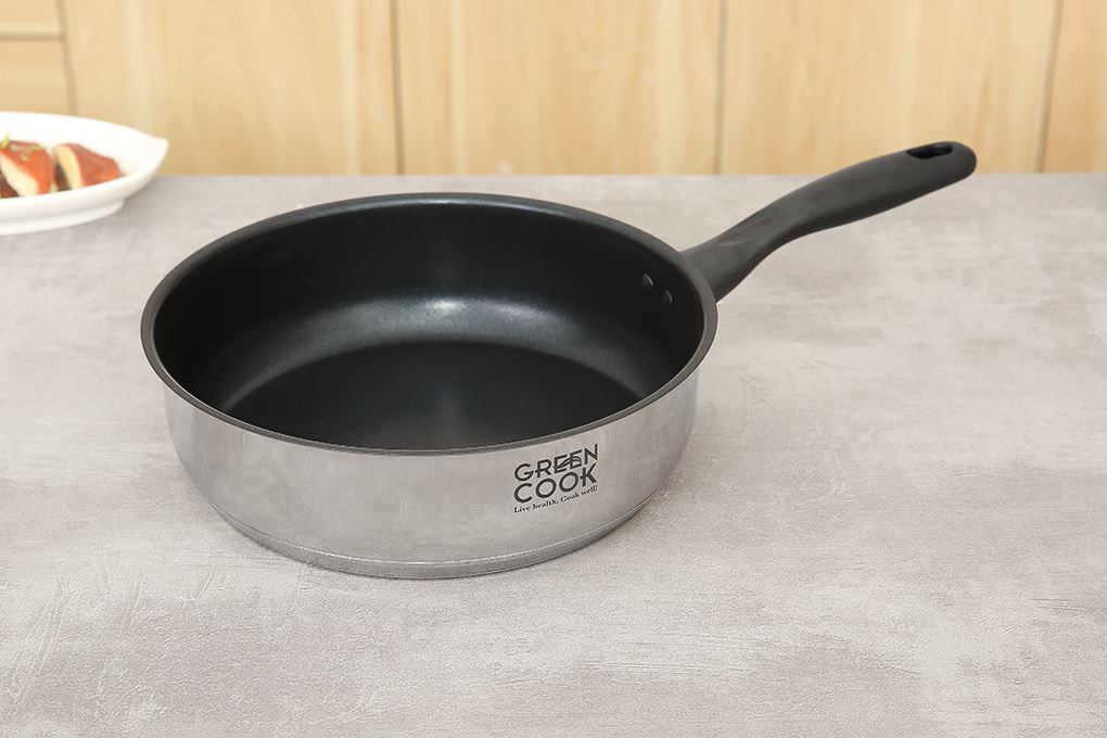 Bộ nồi chảo inox 5 đáy nắp kính Green Cook GCS241-T1 Màu Inox
