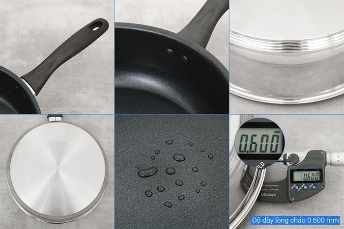 Bộ nồi chảo inox 5 đáy nắp kính Green Cook GCS241-T1 Màu Inox