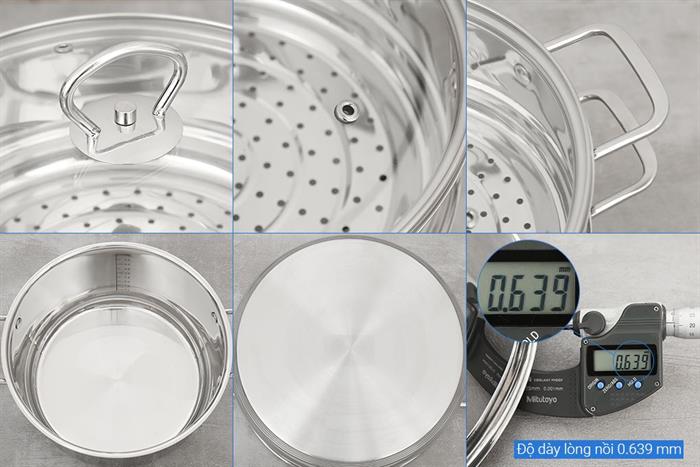 Bộ nồi chảo inox 5 đáy nắp kính Green Cook GCS241-T1 Màu Inox