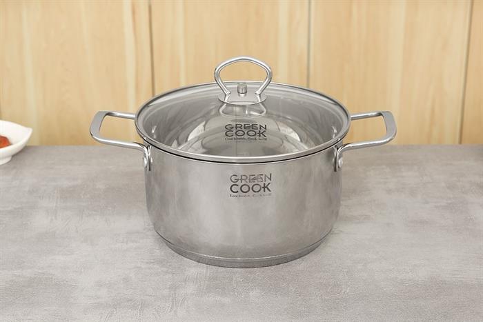 Bộ nồi chảo inox 5 đáy nắp kính Green Cook GCS241-T1 Màu Inox