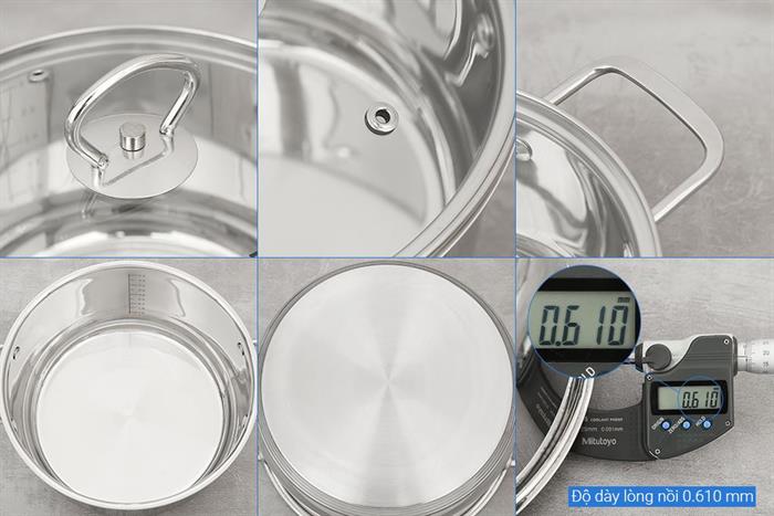 Bộ nồi chảo inox 5 đáy nắp kính Green Cook GCS241-T1 Màu Inox