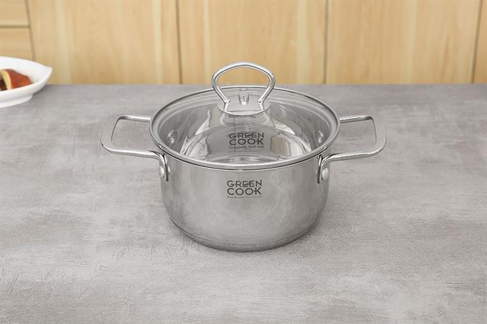 Bộ nồi chảo inox 5 đáy nắp kính Green Cook GCS241-T1 Màu Inox