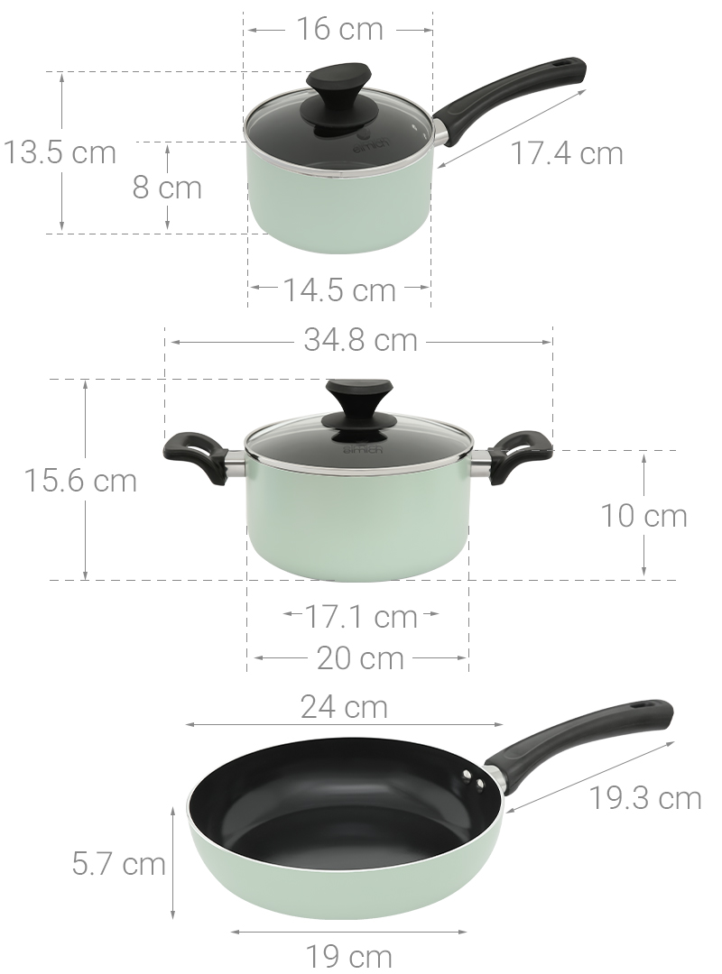 Bộ nồi chảo quánh nhôm chống dính nắp kính Elmich EL-5212MN